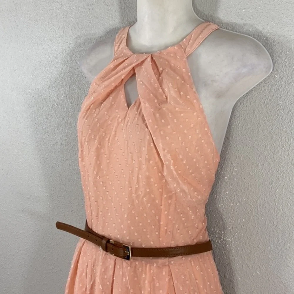 NWT Lindy Bop Cheronda Peach Chiffon Textured Sleeveless Fit Flare Dress 8 WW4